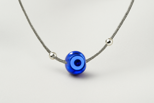 Sterling silver snake chain Anklet with a blue Evil eye bead