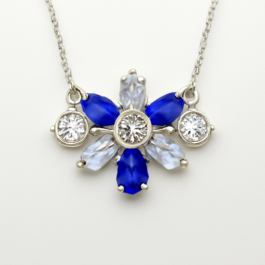 Silver Pink and White Floral Pendant