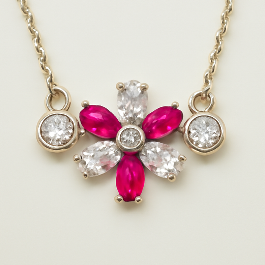 Silver Pink and White Floral Pendant