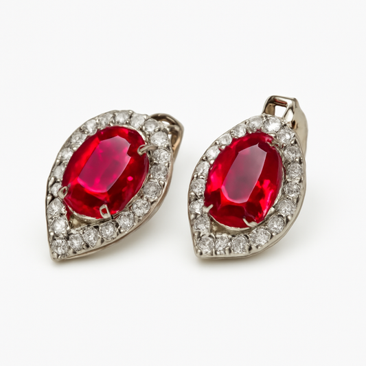 Pink Gemstone Halo Stud Earrings
