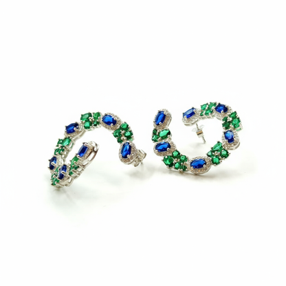 Royal Sapphire & Emerald Hoop Earrings