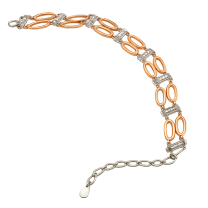 925 Sterling Silver Two-Tone Geometric Link Bracelet for Women | Pave
