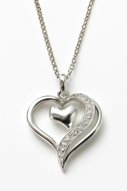 Silver Floating Heart Pendant with a Pave Swoop