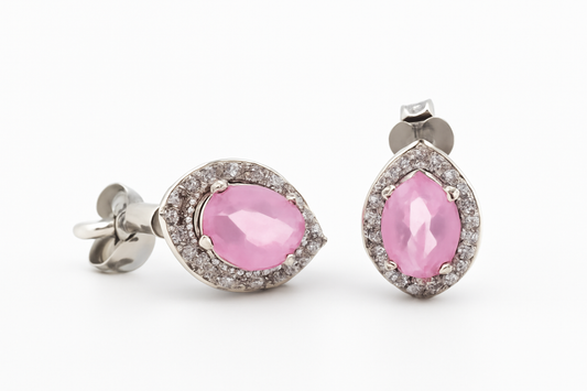 Pink Gemstone Halo Stud Earrings