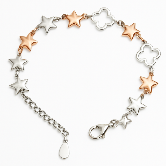Two-Tone Star and Clover Link Bracelet