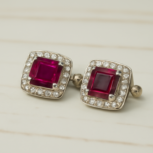 Halo Ruby Stud Earrings