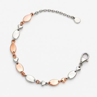 925 Sterling Silver Two-Tone Heart & Oval Link Bracelet | Gift