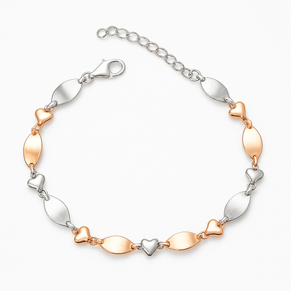 925 Sterling Silver Two-Tone Heart & Oval Link Bracelet | Gift