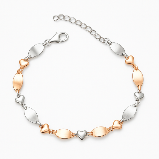 Two-Tone Heart and Oval Link Bracelet