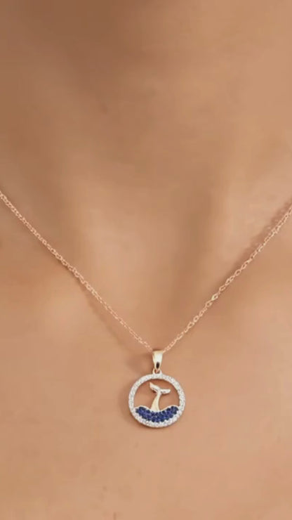 925 Sterling Silver Whale Tail Pendant Necklace for Women
