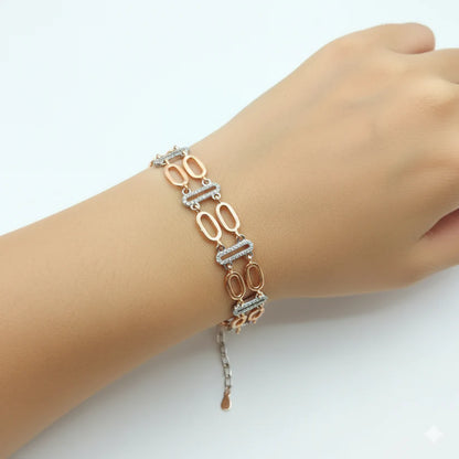 925 Sterling Silver Two-Tone Geometric Pave Bracelet Women