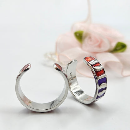 Silver baby footprint enamel toe ring